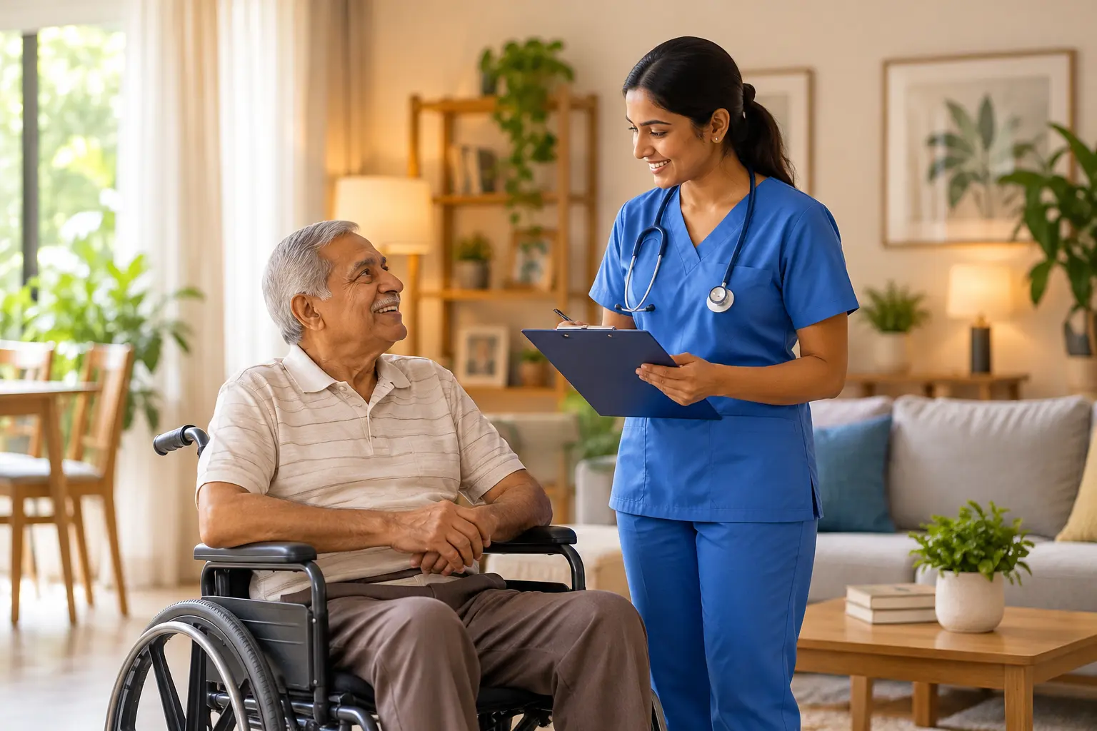Healthcare professional assisting a patient