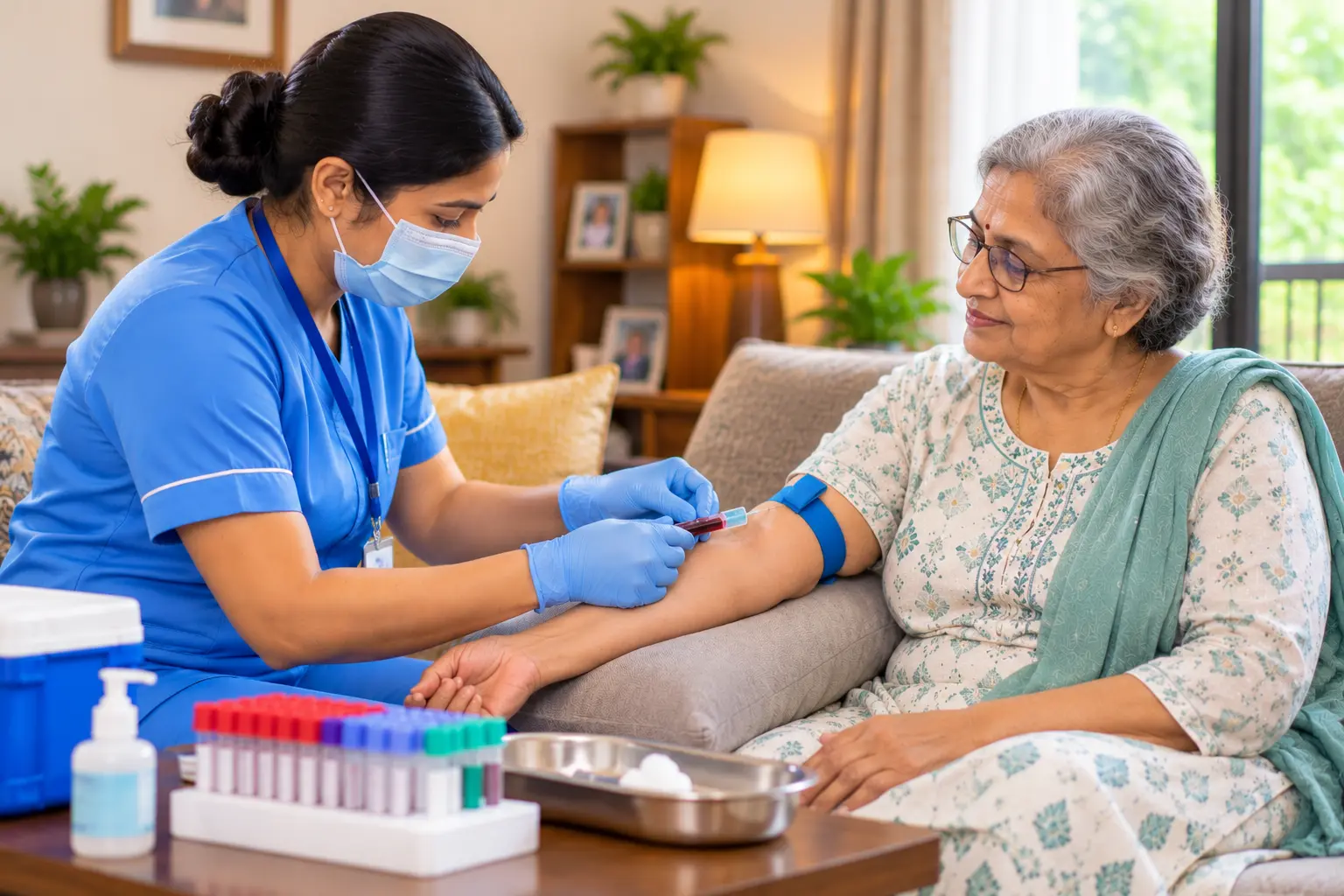 Healthcare professional collecting a blood sample from a patient